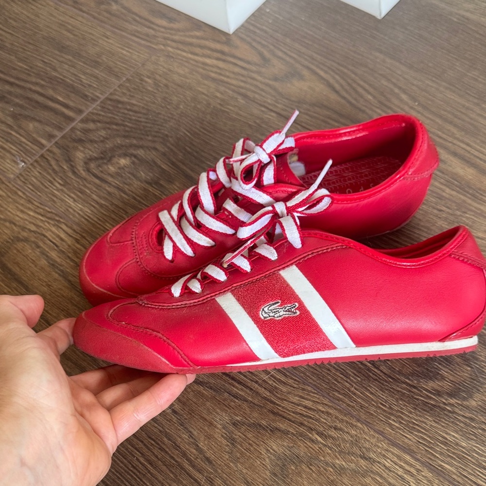 Lacoste Red Sneakers with White Stripes and Laces - Picture 2 of 7